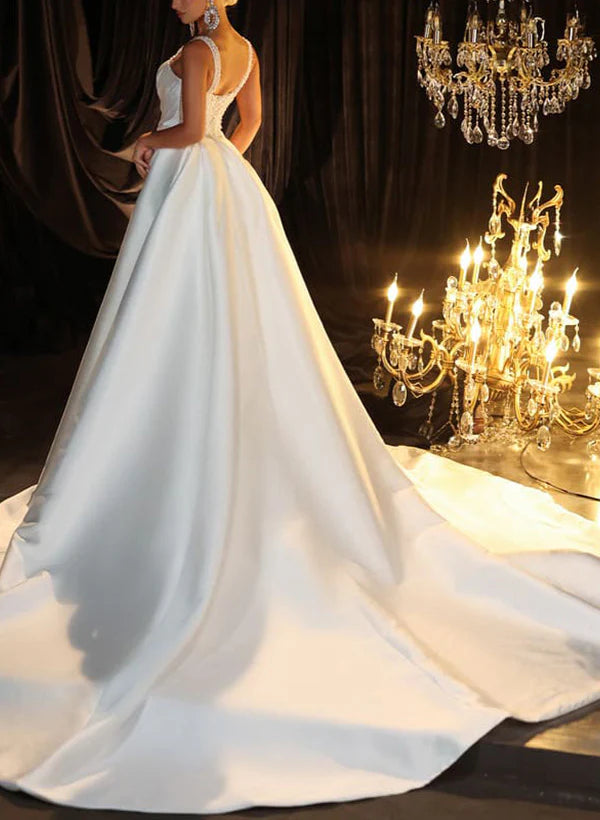 Luolandi Sleeveless Sweetheart Satin/Sequined Trumpet/Mermaid Wedding Dresses Elegant
