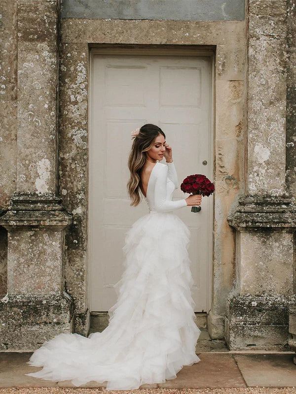 Luolandi Wonderful Wedding Dresses Long Sleeves Tasseled Gowns Floor Length Elegant Bridal Gown