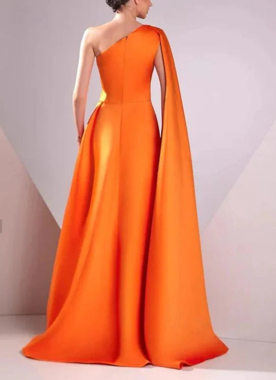 Luolandi A-Line Evening Gown Elegant Formal Evening Dresses Floor Length Sleeveless One Shoulder Satin With Slit