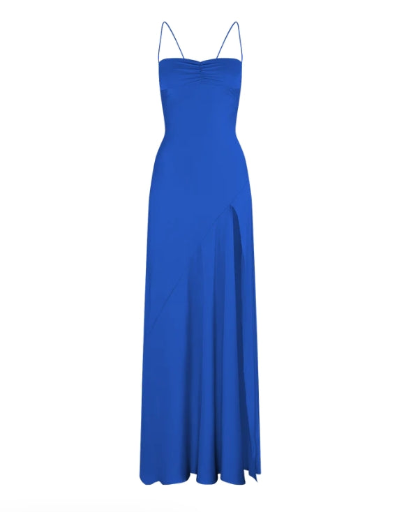 Luolandi Red A-Line Spaghetti Straps Long Prom Dress with Slit Yellow Formal Dress Simple Evening Party Dress