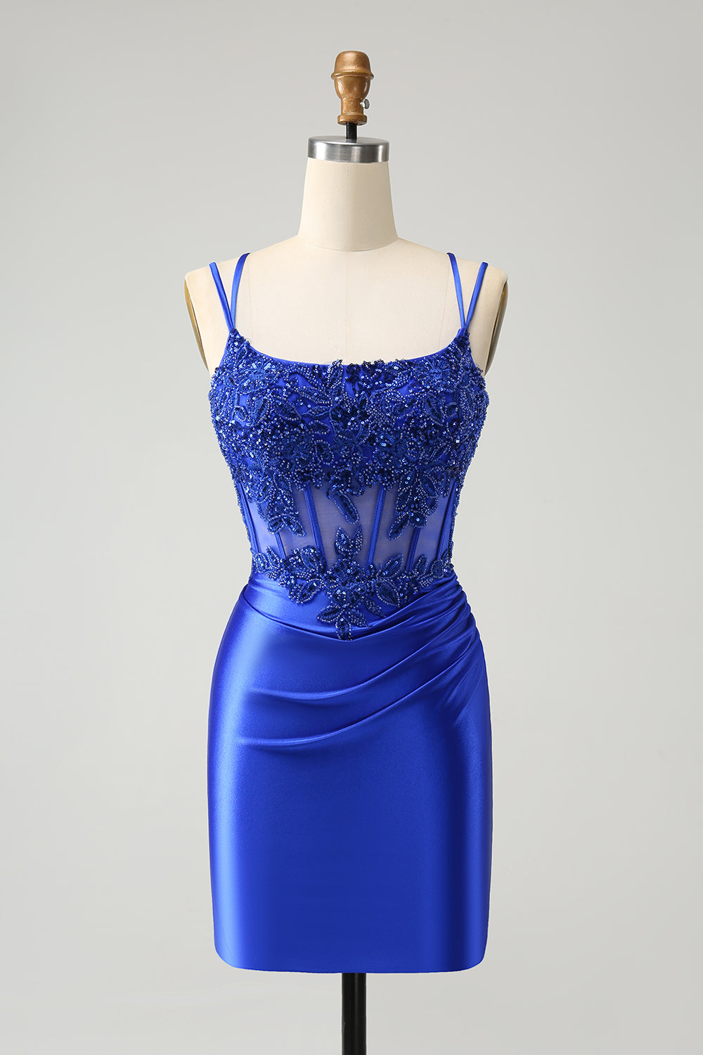 Luolandi Sparkly Royal Blue Beading Corset Homecoming Dress Short Party Dress