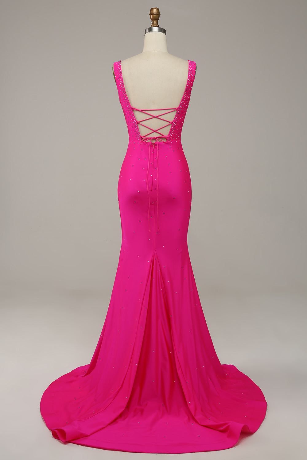 Luolandi Fuchsia Mermaid V-Neck Beaded Prom Dress Long Sexy Evening Dress