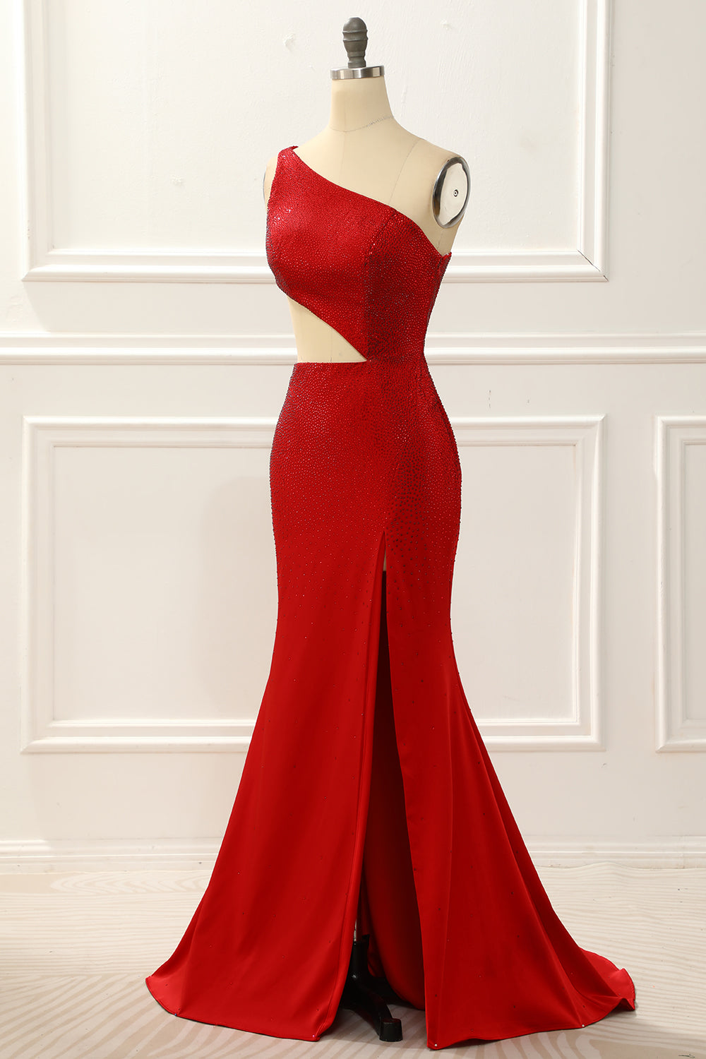 Luolandi One Shoulder Red Mermaid Prom Dress With Hollow-Out Sexy Evening Dress