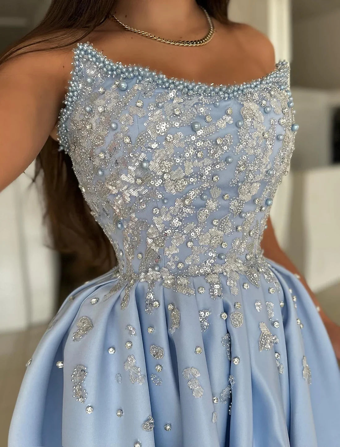 Luolandi Mermaid / Trumpet Prom Dresses Elegant Dress Formal Prom Floor Length Sleeveless One Shoulder Sequined with Ruffles Evening Dress