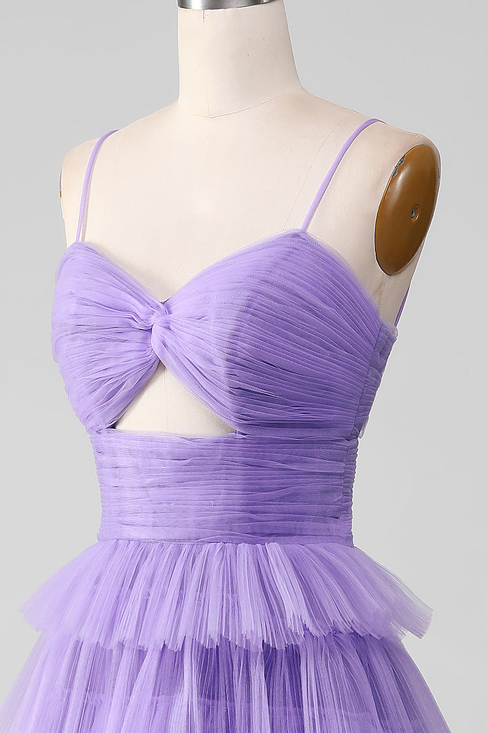 Luolandi Purple Tulle A-Line Tiered Long Prom Dress With Slit V-neck Sexy