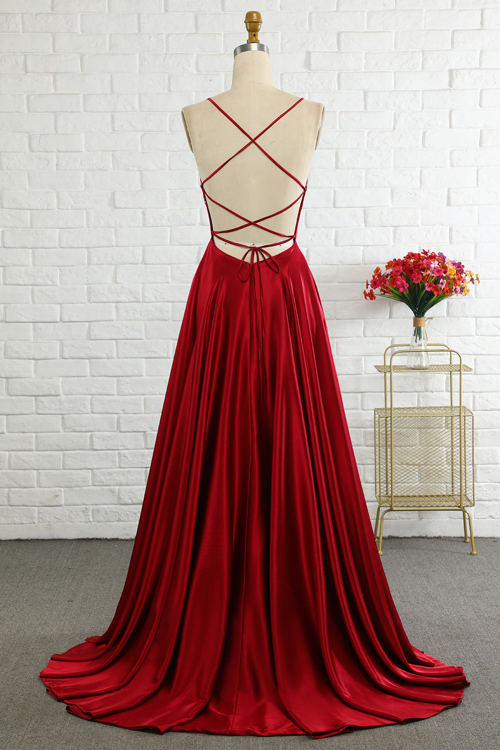 Luolandi Simple A Line Spaghetti Straps Burgundy Long Prom Dress With Cirss Cross Back Sexy Evening Dress