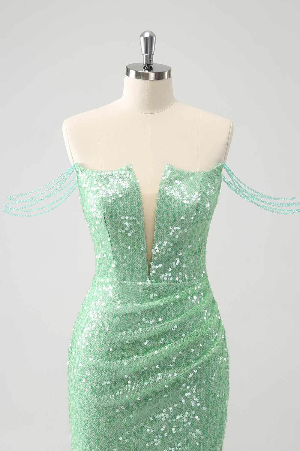 Luolandi Green Sequinsed Off The Shoulder Bodycon Homecoming Dress Sparkly Party Dress