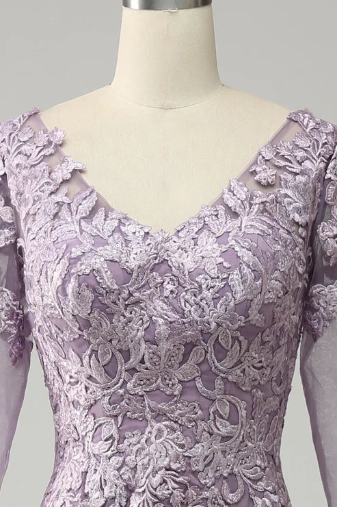 Luolandi Grey Purple Chiffon Mother of the Bride Dress with Lace Appliques Elegant