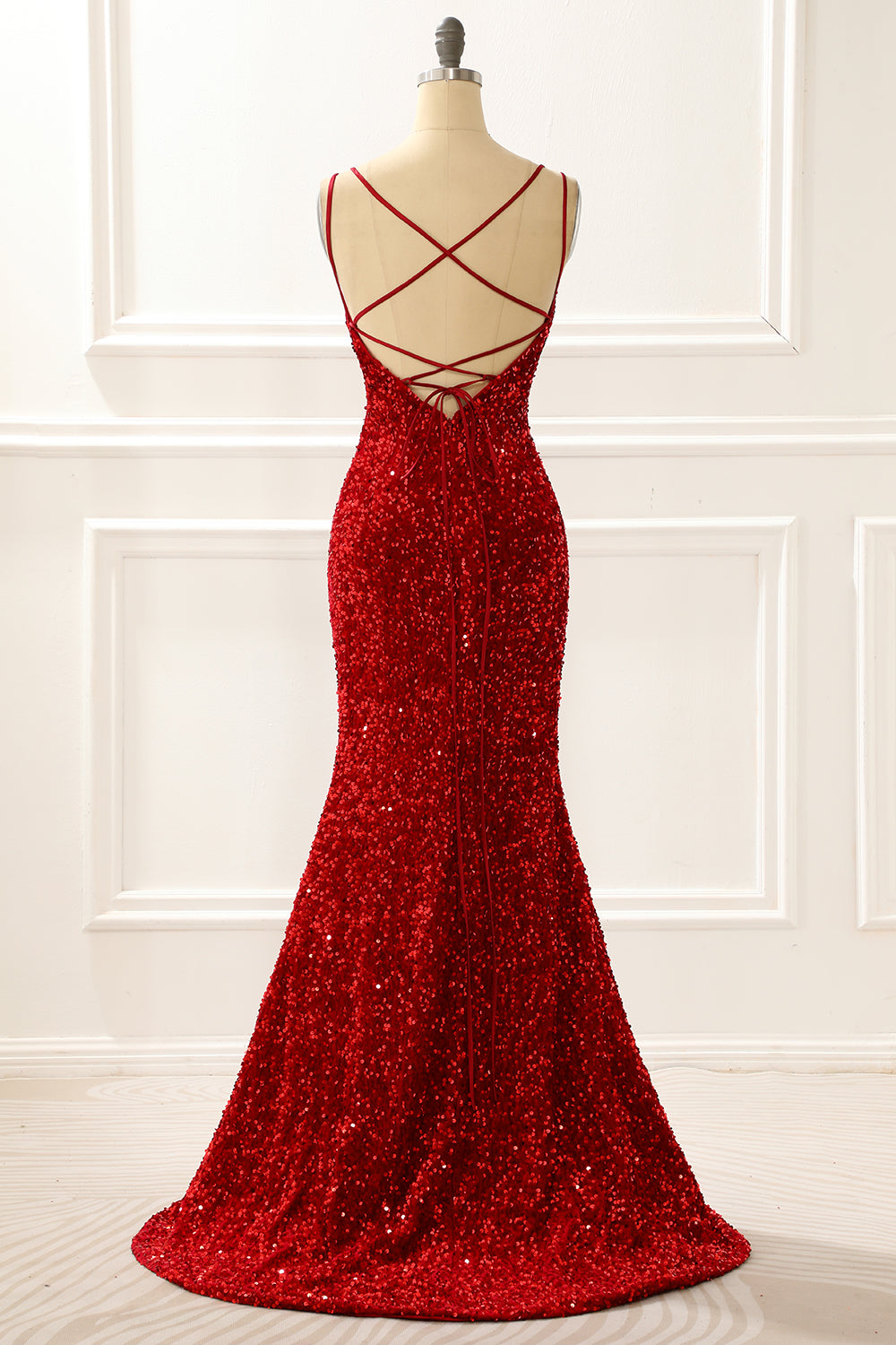 Luolandi Mermaid Red Sparkly Prom Dress With Fringes And Slit Floor Length Sexy Evening Dress