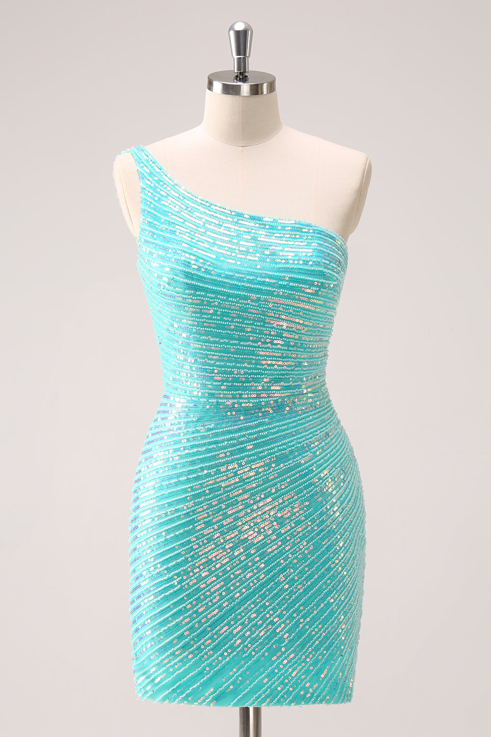 Luolandi Sparkly Mint One Shoulder Tight Short Homecoming Dress with Sequins Sexy Party Dress