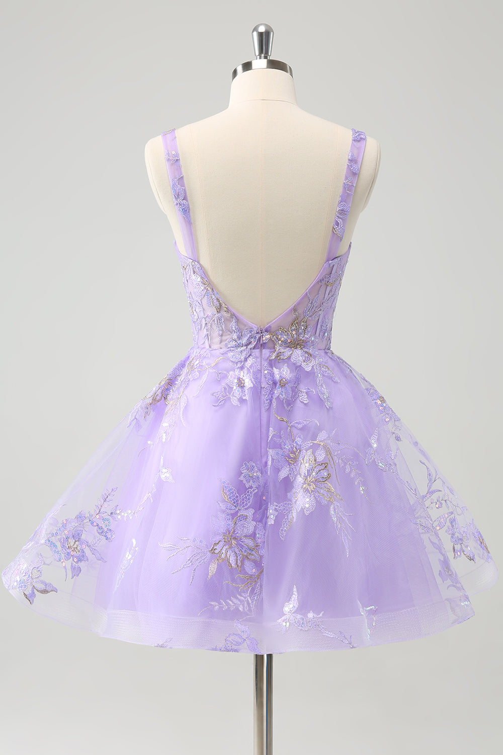 Luolandi Sparkly Lilac A Line Spaghetti Straps Sequins Corset Short Appliqued Homecoming Dress Party Dress