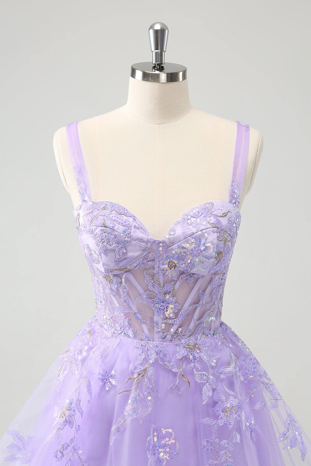 Luolandi Sparkly A Line Lilac Sequins Corset Backless Tulle Homecoming Dress Party Dress