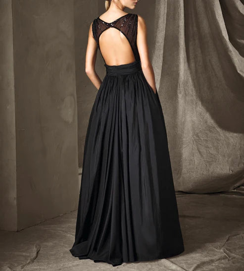 Luolandi A-Line Mother of the Bride Dress Wedding Guest Elegant Sparkle & Shine Jewel Neck Floor Length Taffeta Sequined Sleeveless with Pleats