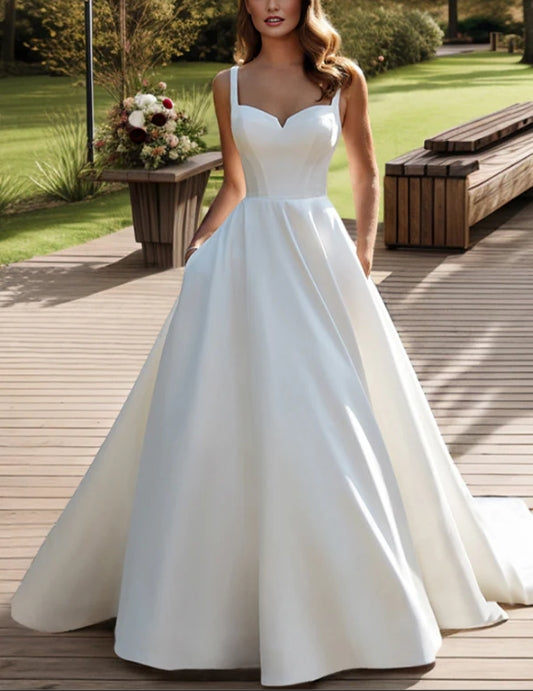 Luolandi Satin Wedding Dress With Ball-Gown/Princess Sweetheart Neckline And Sweep Train Simple