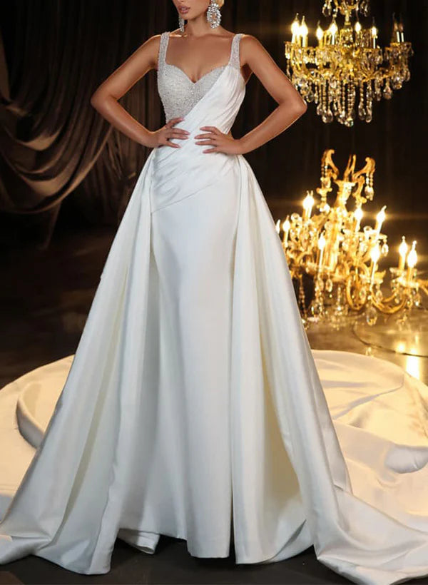 Luolandi Sleeveless Sweetheart Satin/Sequined Trumpet/Mermaid Wedding Dresses Elegant