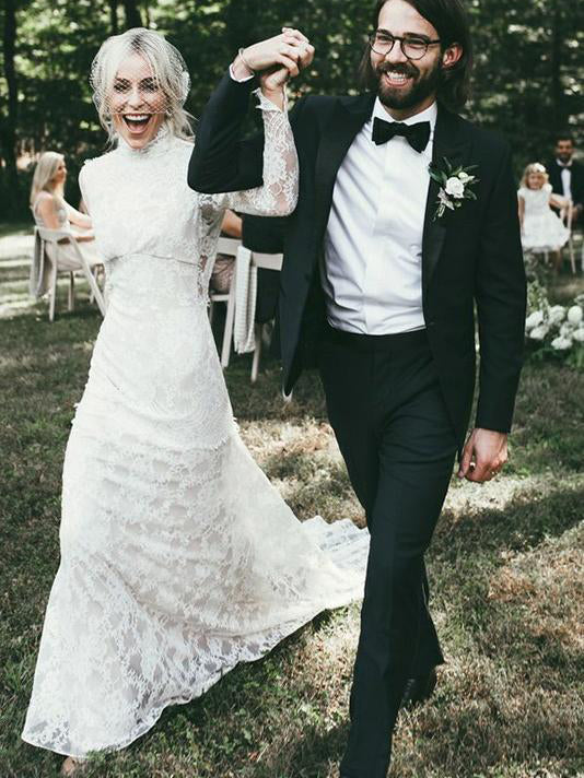 Luolandi Vintage Long Sleeves Lace Wedding Dresses Mermaid Backless Bridal Gowns Charming