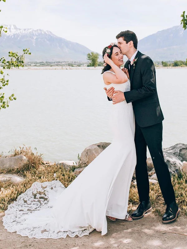 Luolandi Romantic Lace Mermaid Sleeveless Chapel Train Wedding Dresses Elegant Bridal Gown