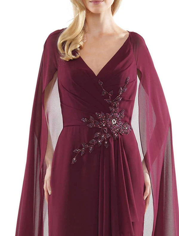 Luolandi Sheath / Column Cocktail Dresses Elegant Dress Wedding Guest Cocktail Party Knee Length Sleeveless V Neck Chiffon with Ruffles Appliques Mother of the Bride Dress