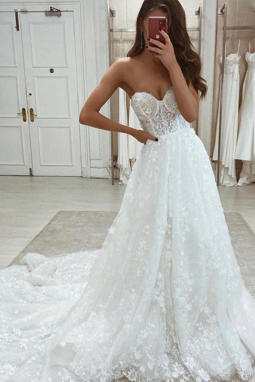 Luolandi Half Sleeve A Line Lace Appliques Wedding Dresses Sweetheart Wedding Gowns Off Shoulder Beautiful