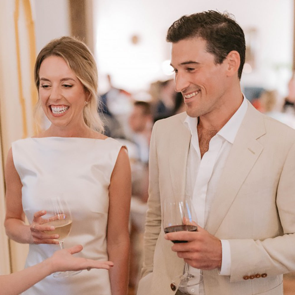 Luolandi Sheath High Cowl Neck Backless Silk Satin Wedding Dress Open Back