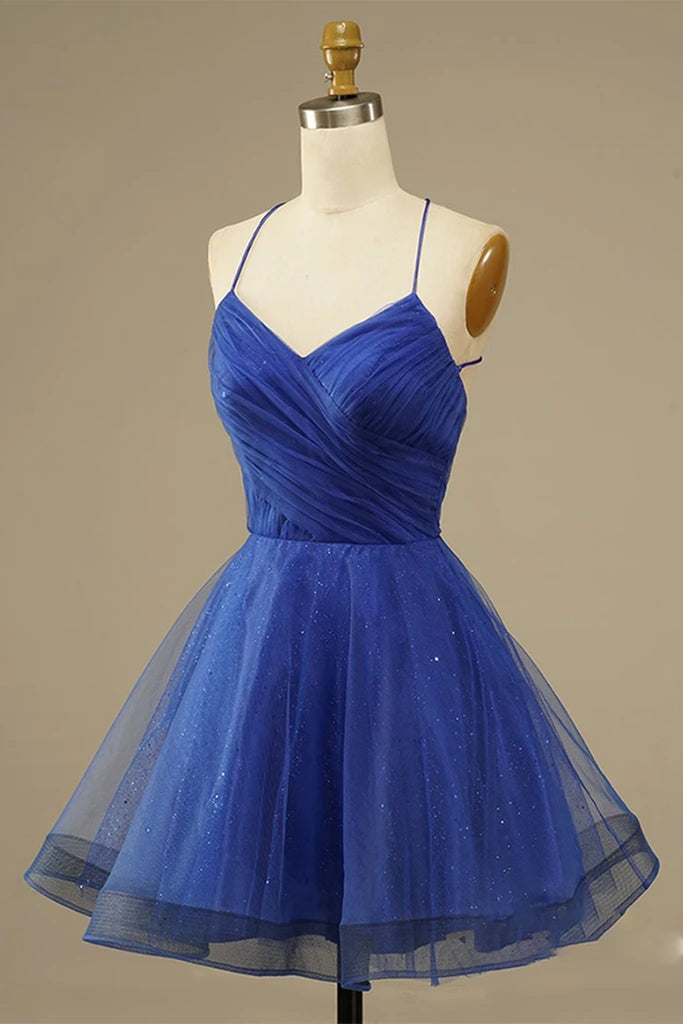 Luolandi Tulle Lace Cocktail Dress Blue Fitted Homecoming Dress Short Prom Dress Sexy