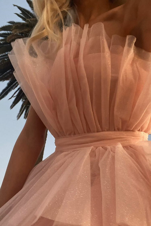 Luolandi Unique Pink Strapless Tiered Cake Homecoming Dress With Layers Short Prom Dresses Beautiful