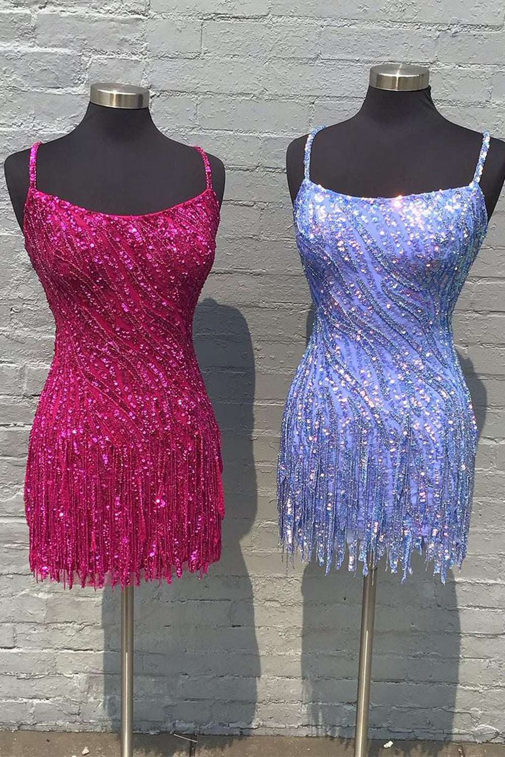 Above Knee Spaghetti Straps Sequin Bodycon Homecoming Dresses with Tassel Short Cocktail Dresses Sparkly