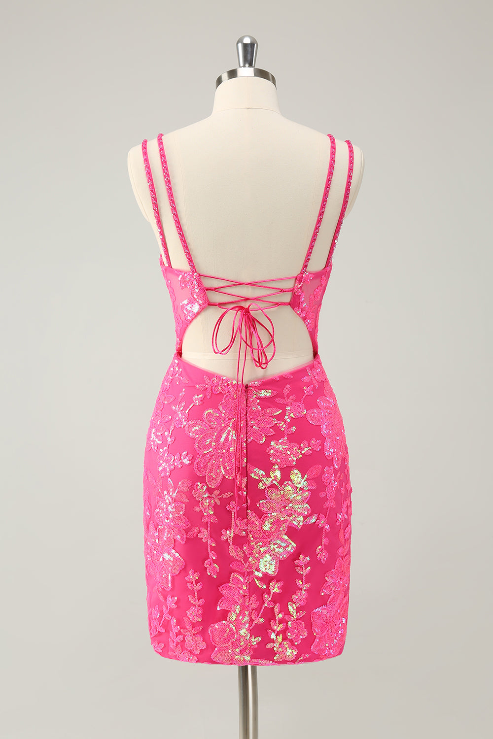 Luolandi Glittler Royal Blue Spaghetti Straps Lace Up Short Homecoming Dress with Slit Sexy Party Dress