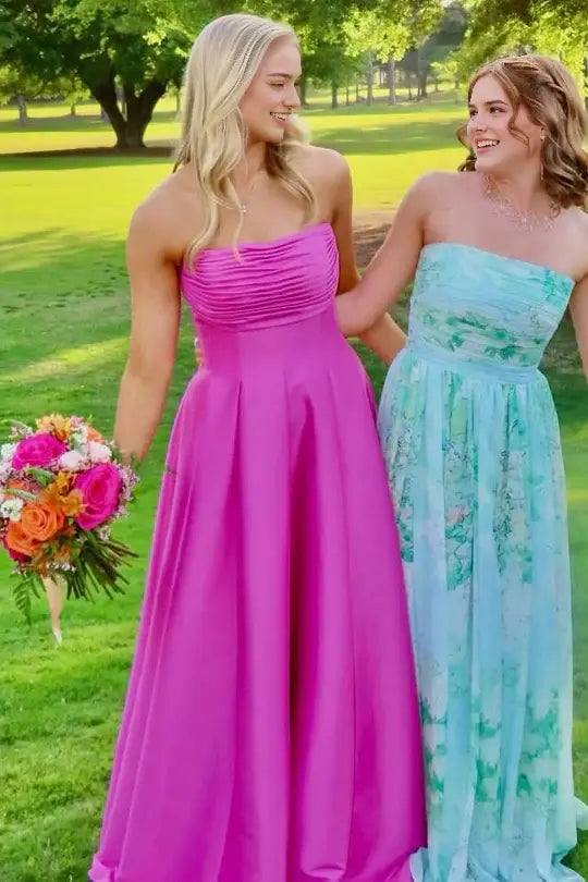 Luolandi Elegant Strapless A-Line Sleeveless Long Formal Prom Dress Charming Party Graduation Dress