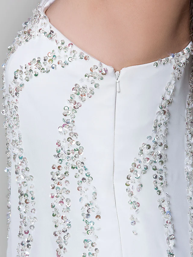 Luolandi Sparkle Wedding Guest Cocktail Party Dress One Shoulder Sleeveless Knee Length Chiffon