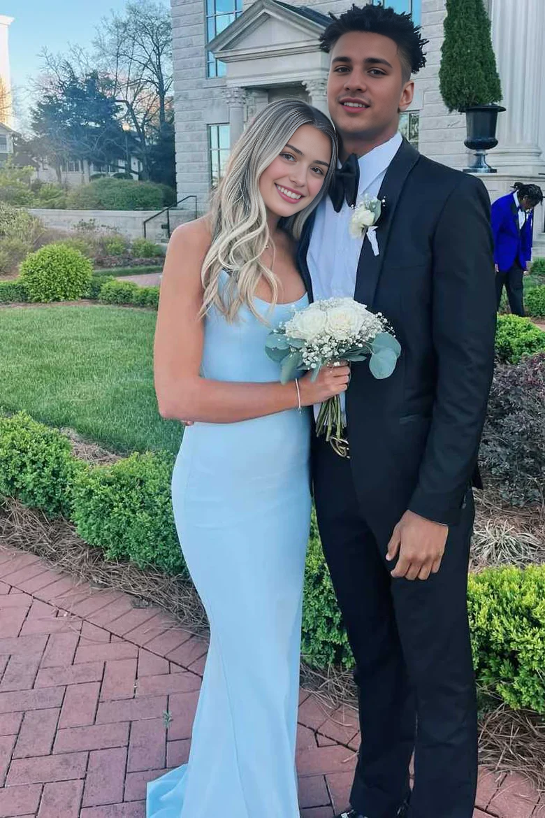 Luolandi Mermaid Strapless Sleeveless Long Graduation Dress Elegant Blue Party Prom Dress