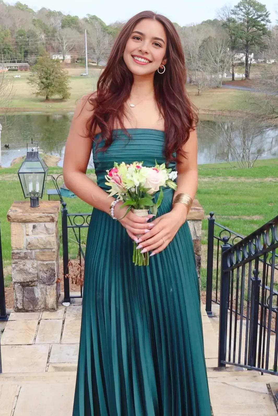 Luolandi Charming A Line Sleeveless Pleated Graduation Dress Elegant Long Party Prom Dress