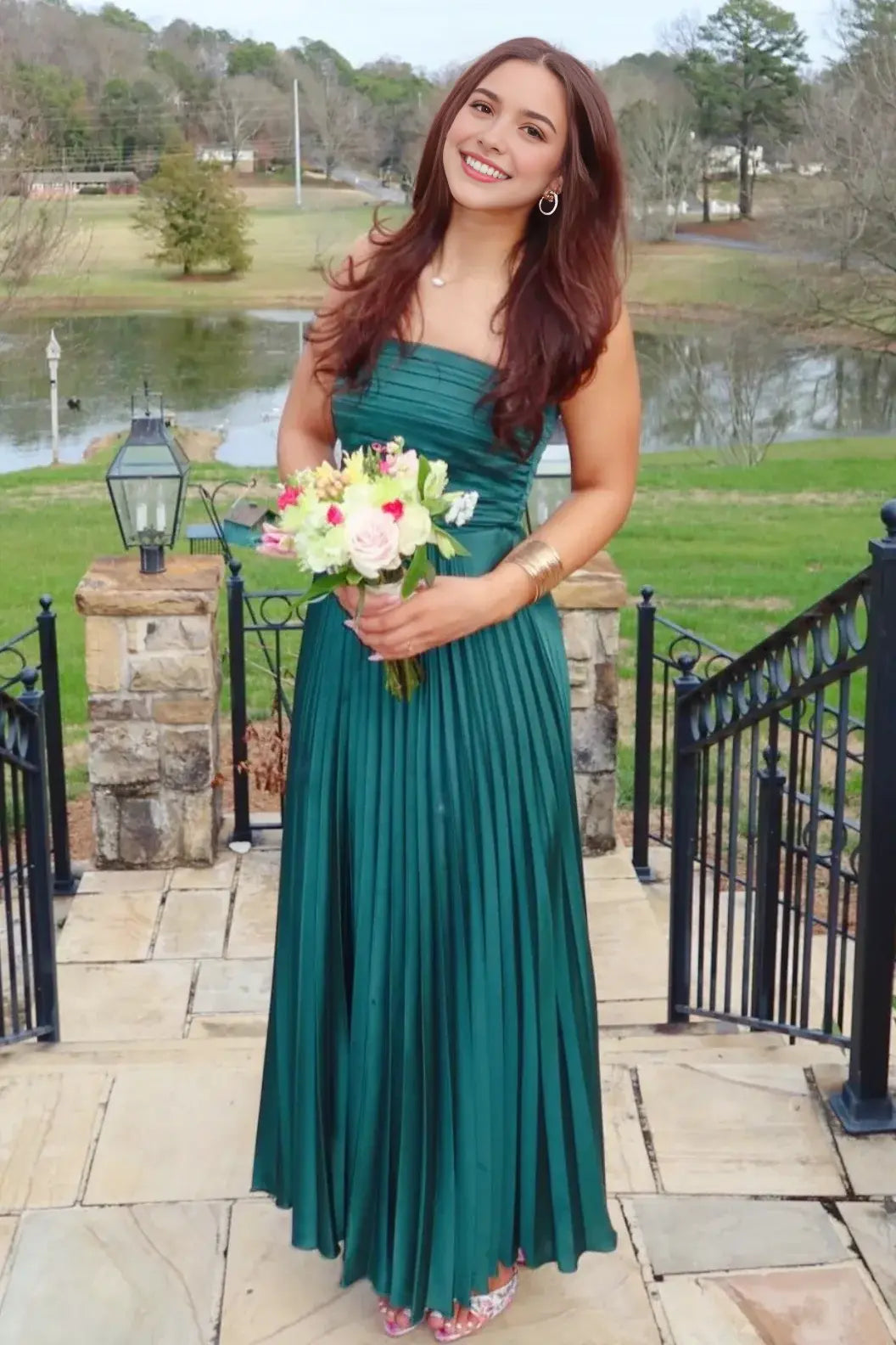 Luolandi Charming A Line Sleeveless Pleated Graduation Dress Elegant Long Party Prom Dress