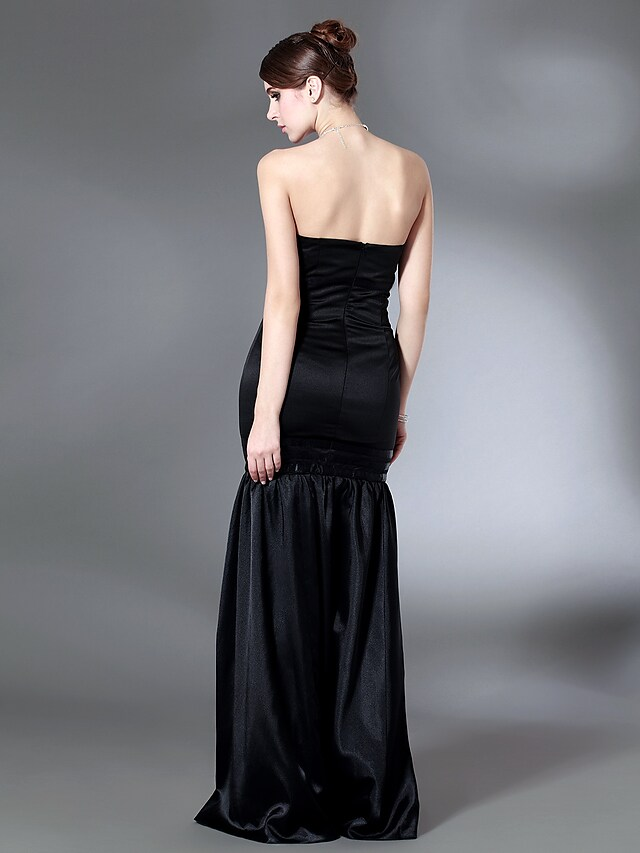 Luolandi Open Back Holiday Cocktail Party Formal Evening Dress Strapless Sleeveless Floor Length Satin