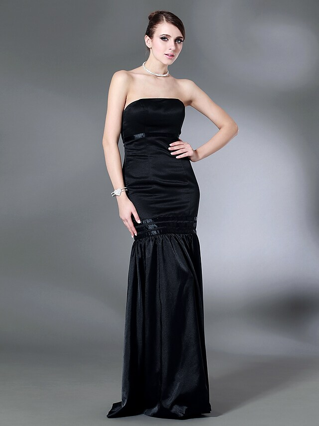 Luolandi Open Back Holiday Cocktail Party Formal Evening Dress Strapless Sleeveless Floor Length Satin