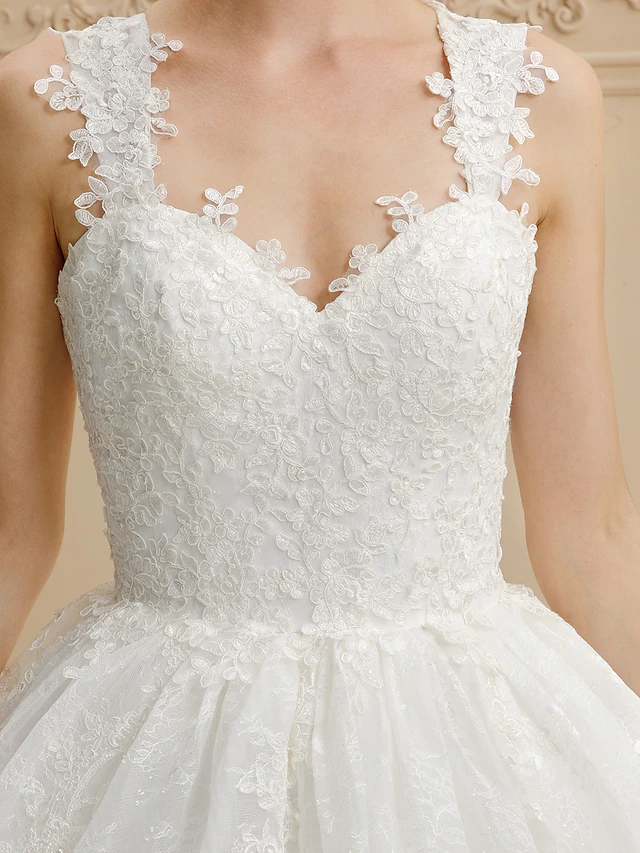 Luolandi Ball Gown Wedding Dresses Sweetheart Neckline Tulle All Over Lace Regular Straps Glamorous Illusion Detail