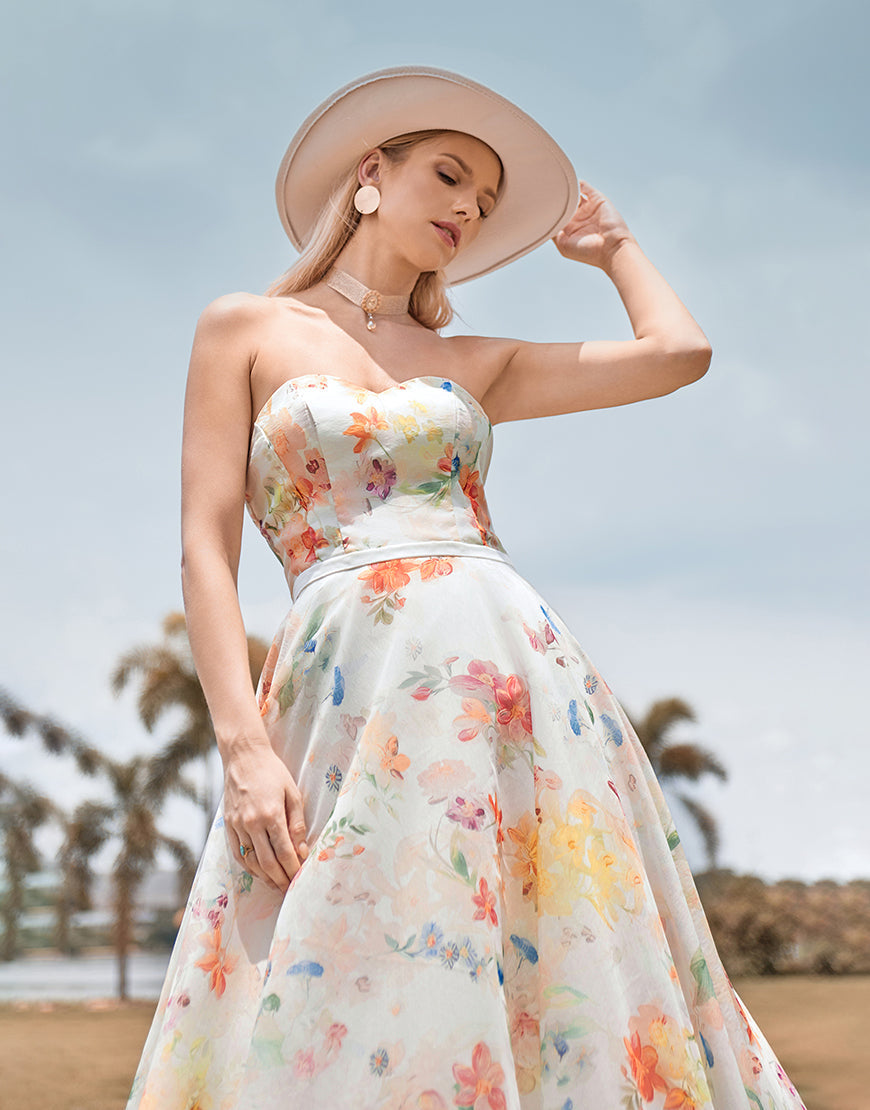 Luolandi Charming A Line Sweetheart Ivory Floral Sweep Train Bridal Dress with Sleeves With Flowers