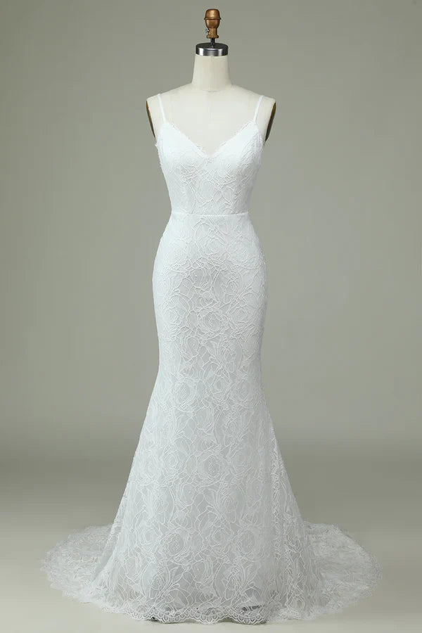 Luolandi Ivory thin shoulder strap off shoulder fishtail lace off back and ground length wedding dress Beautiful