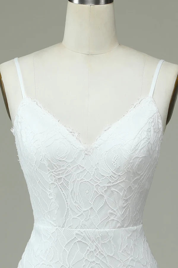 Luolandi Ivory thin shoulder strap off shoulder fishtail lace off back and ground length wedding dress Beautiful