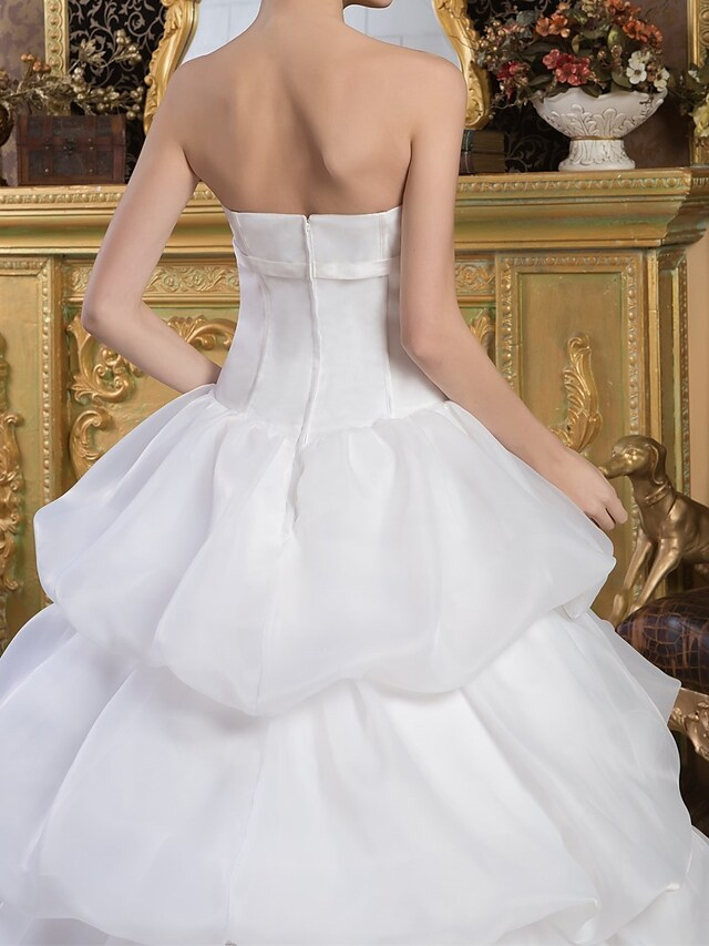 Luolandi Ball Gown Wedding Dresses Strapless Court Train Organza Satin Strapless with Pick Up Skirt