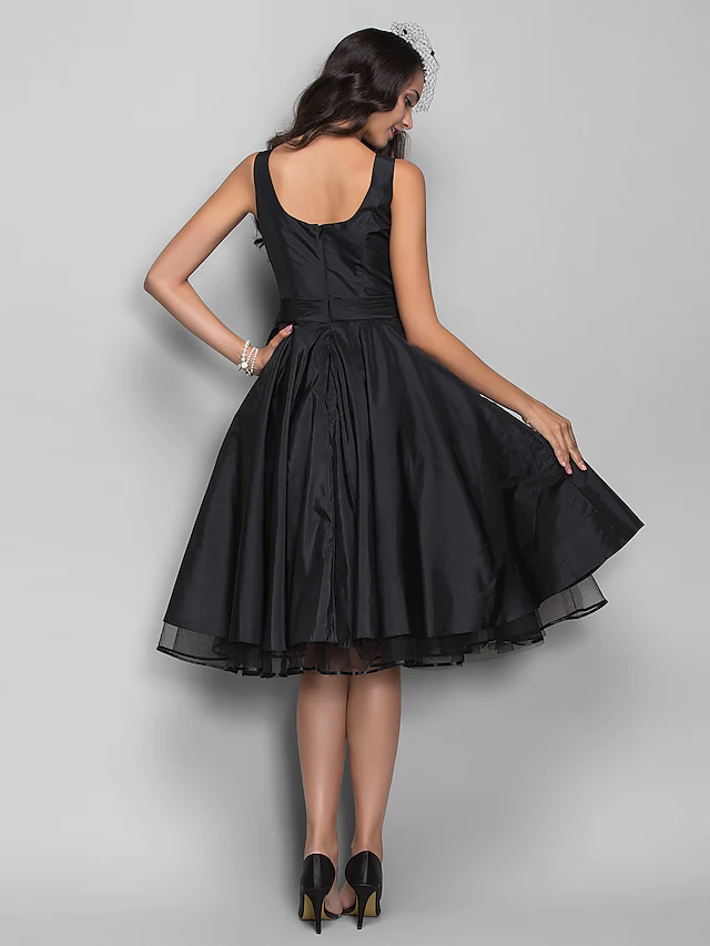 Luolandi Ball Gown Cocktail Party Prom Dress V Neck Sleeveless Knee Length Taffeta with Pleats