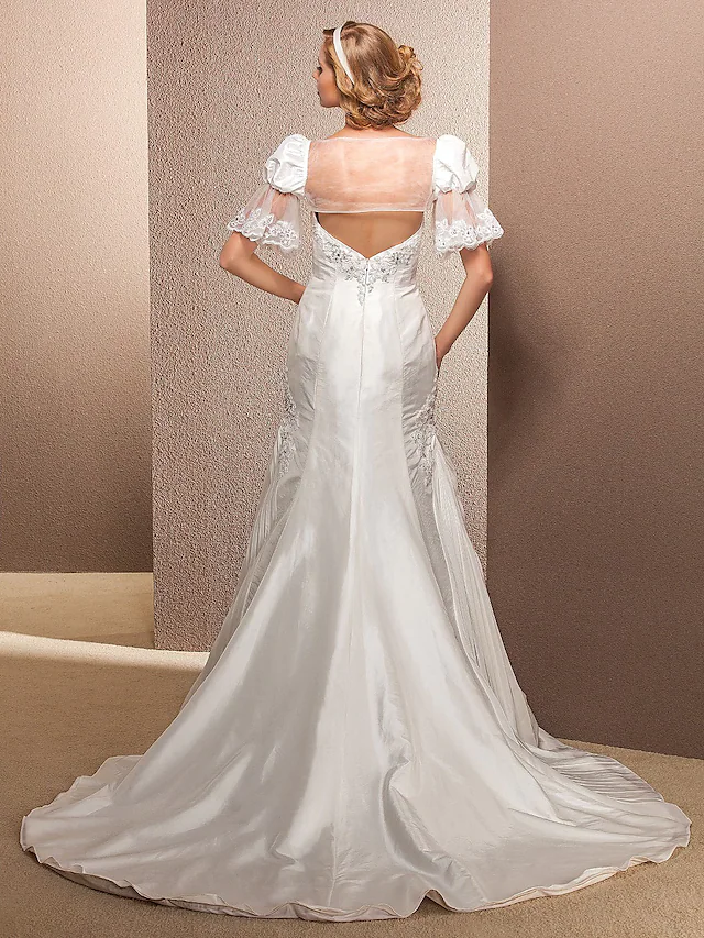 Luolandi Long Wedding Dresses Sweetheart Neckline Court Train Taffeta Sleeveless
