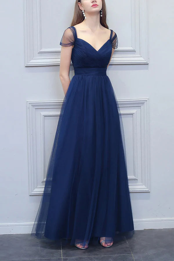 Luolandi A-shaped V-neck long sheer bridesmaid dress Solid Color