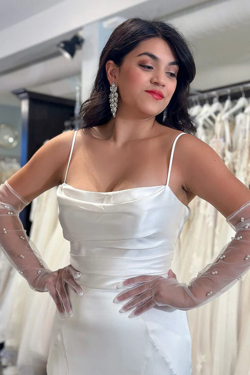 Luolandi Mermaid Cowl Neck Silk Satin Wedding Dresses Open Back Sexy Without Gloves