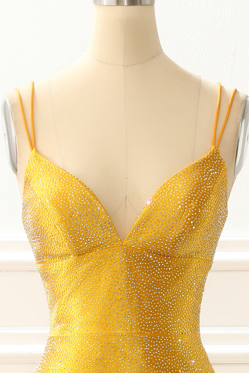 Luolandi Yellow Satin Mermaid Glitter Prom Dress With Beading Sparkly Evening Dress