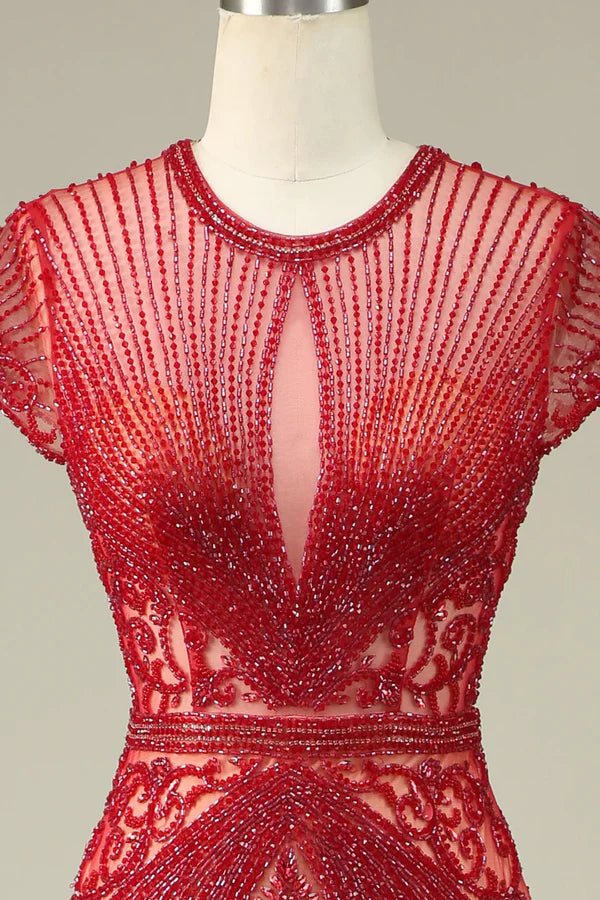 Luolandi Elegant Mermaid Beaded Black Prom Dress Floor-length Party Dress Evening Dress