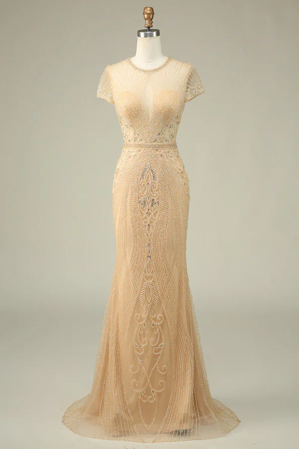 Luolandi Elegant Mermaid Beaded Black Prom Dress Floor-length Party Dress Evening Dress