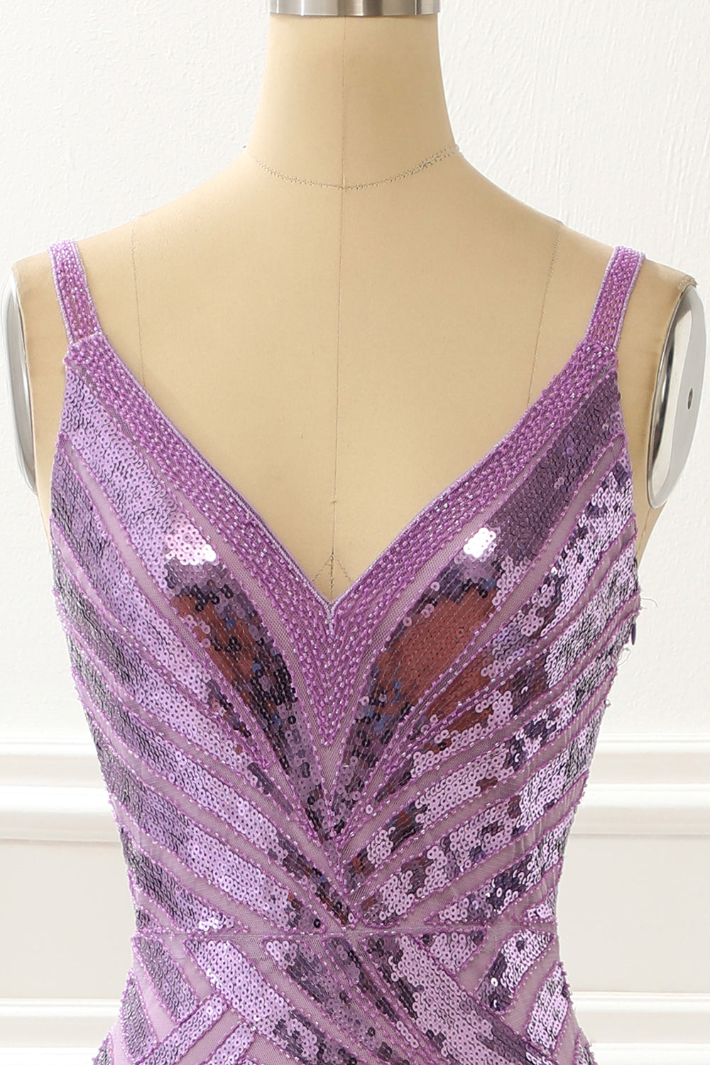 Luolandi Purple V-Neck Sparkly Prom Dress With Slit Sparkly Evening Dress
