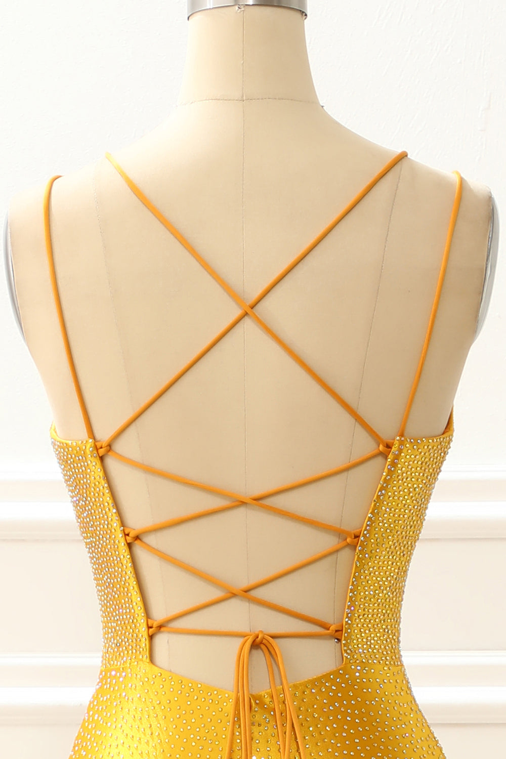 Luolandi Yellow Satin Mermaid Glitter Prom Dress With Beading Sparkly Evening Dress