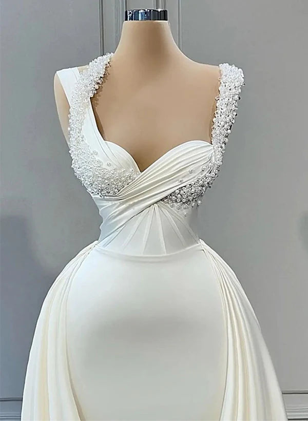 Luolandi Sleeveless Sweetheart Wedding Dress With Sweep Train Floor Length Charming Evening Party Dress